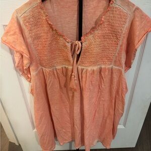 Lane Bryant Coral Smocked Blouse